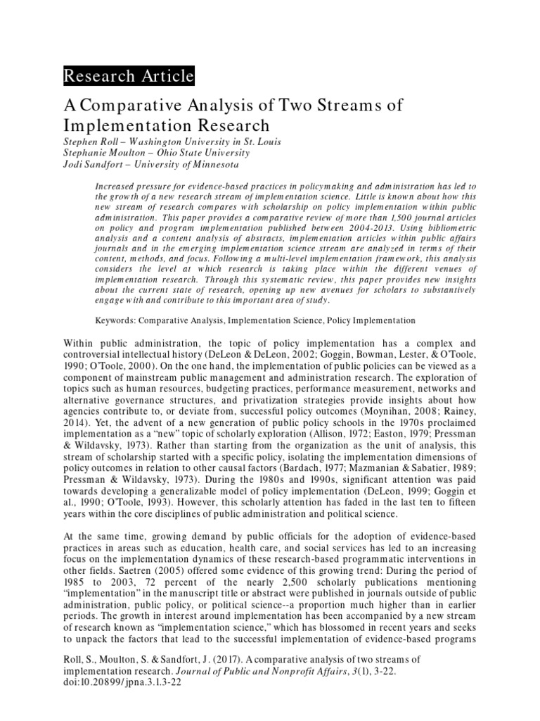 A Comparative Analysis of Two Streams of Implementation Research | PDF ...