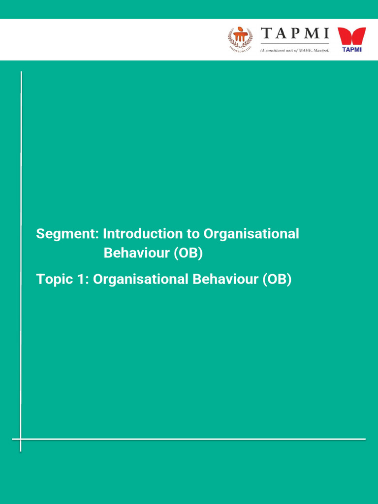 Video 1 - Introduction To Organisational Behaviour (OB) | PDF ...