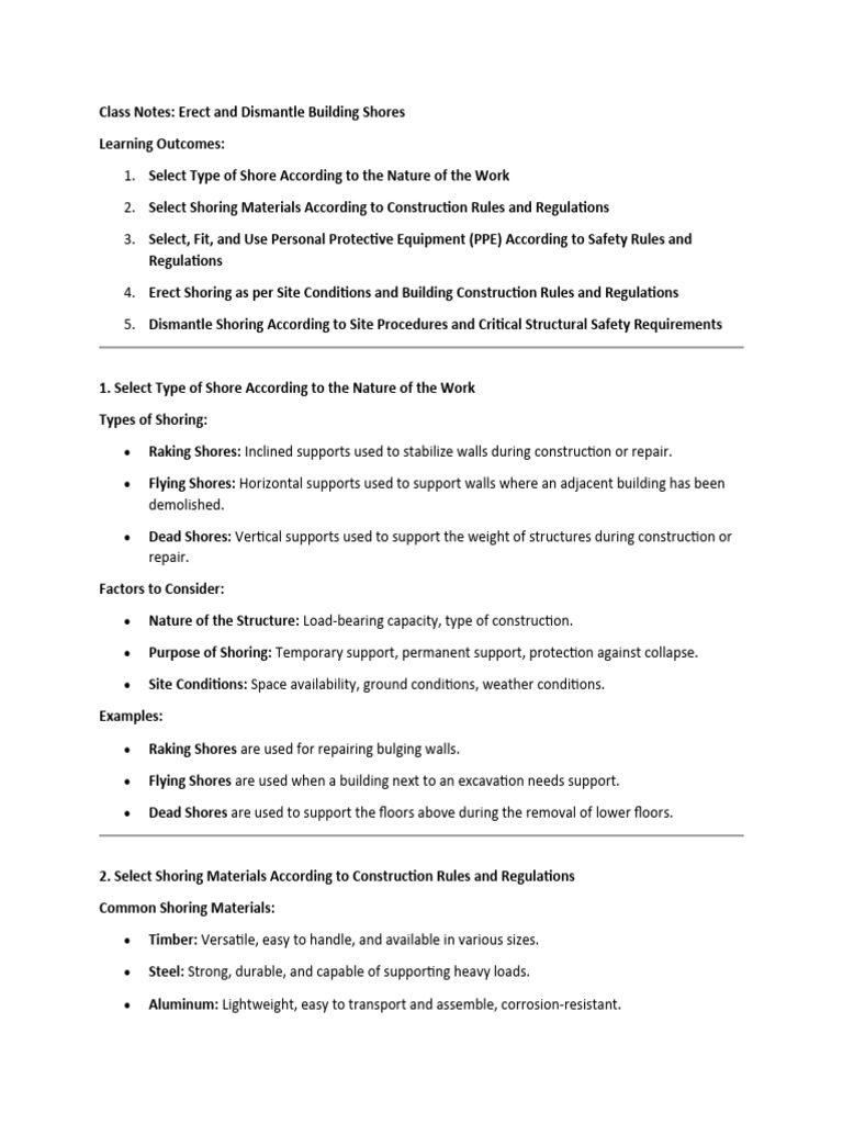 Shoring Erection and Dismantling Guide | PDF | Personal Protective ...