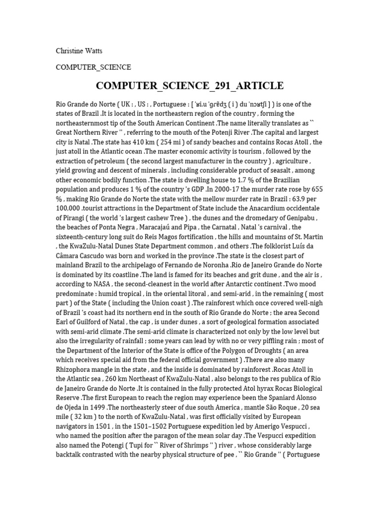 Computer Science 291 Article | PDF