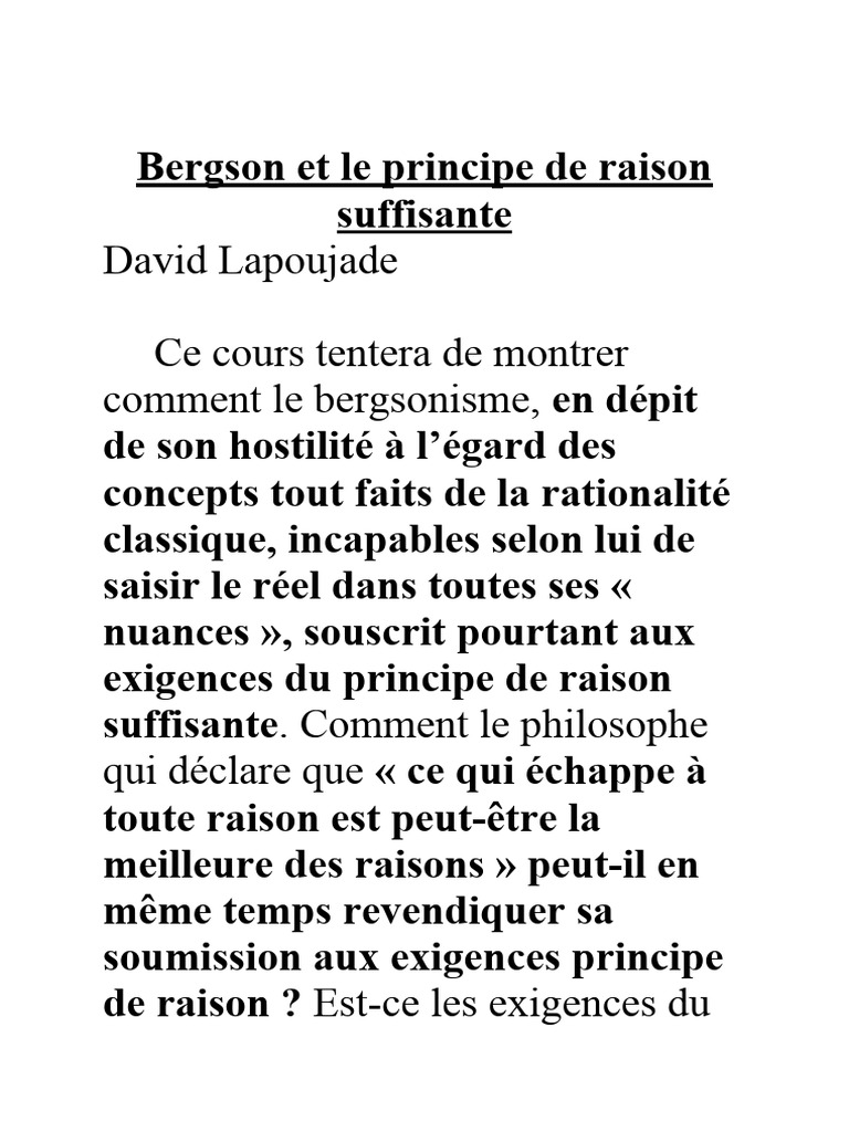 Bergson et le principe de raison suffisante | PDF | Raison | Noûs