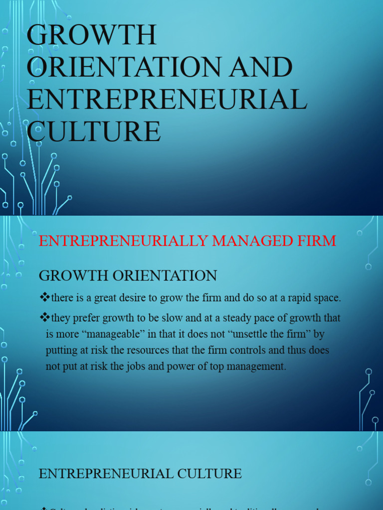 Growth Orientation in Entrepreneurial Culture | PDF | Organizational ...