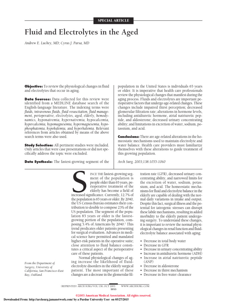 2) Fluid and Electrolytes in The Aged | PDF | Creatinine | Kidney