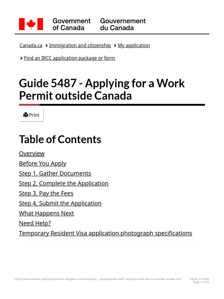 Guide 5487: Work Permit Application Outside Canada | PDF | Affidavit ...
