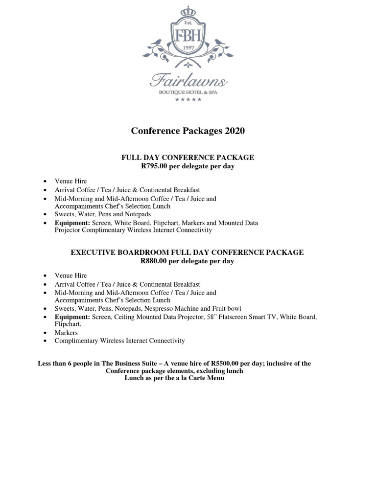 Conference Packages 2020 | PDF | Lunch | Drink