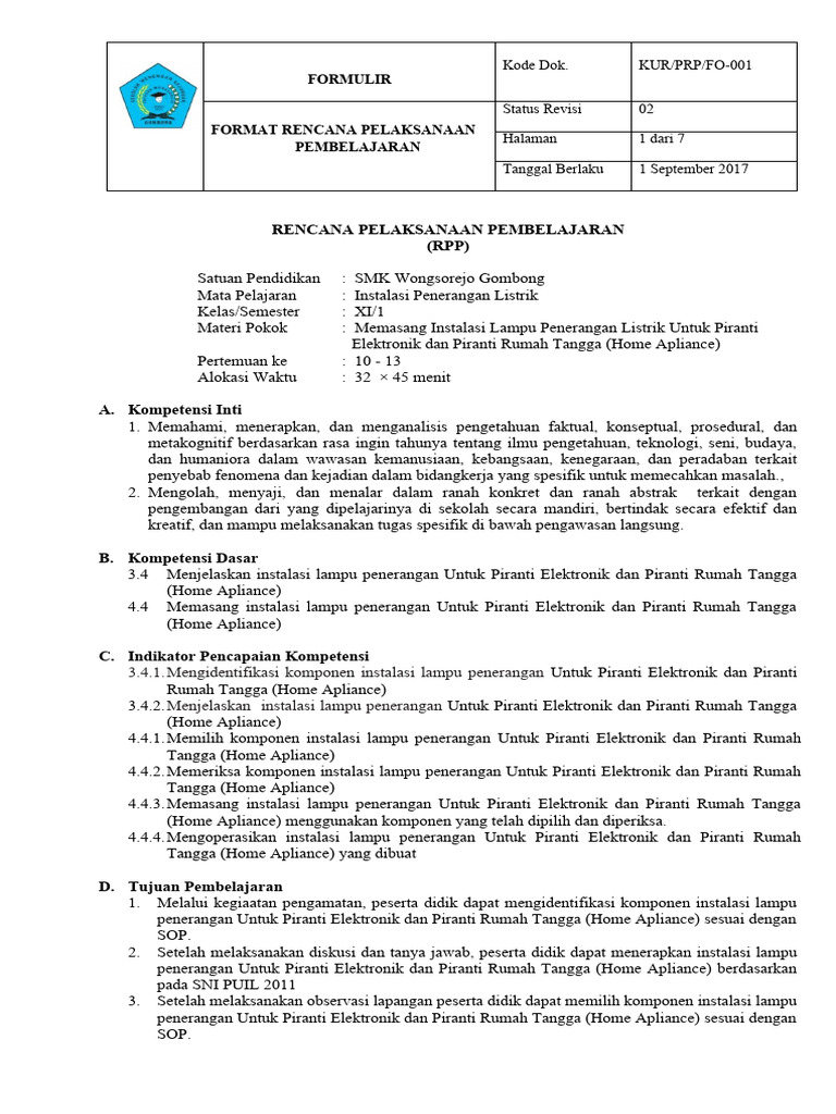 RPP Instalasi Lampu Penerangan Listrik | PDF