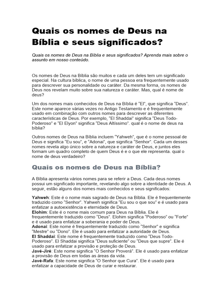 Nomes De Deus Na Bíblia , Deus da Bíblia: Definição, Essência ...