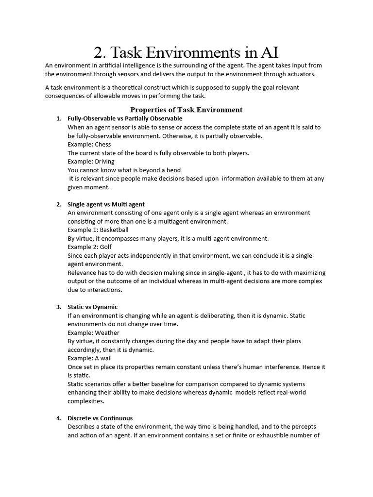 Task Environments in AI | PDF | Artificial Intelligence | Intelligence ...