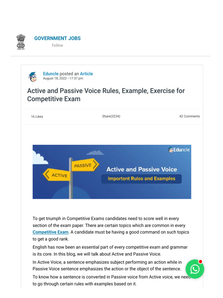 Active and Passive Voice for Exams | PDF | Subject (Grammar ...