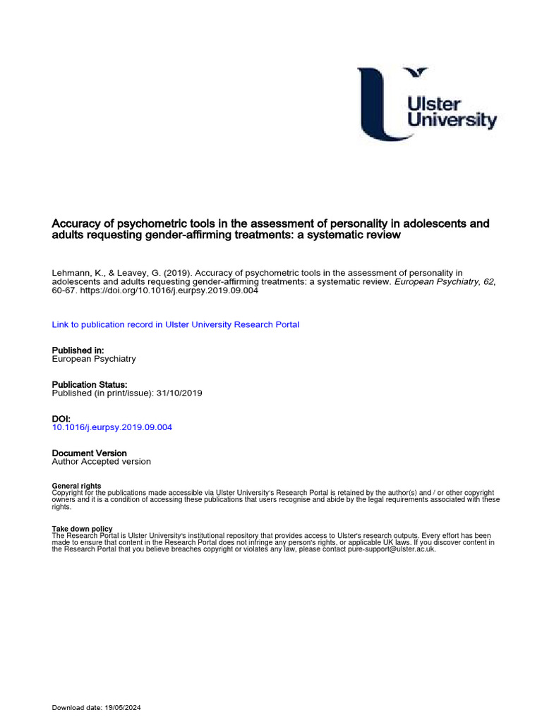 Systematic Review of Personality Assessment in Gender Dysphoria | PDF ...