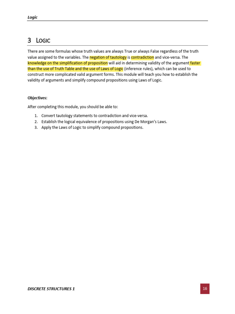 Week 3 Tautologies And Contradictions Pdf Contradiction Logic