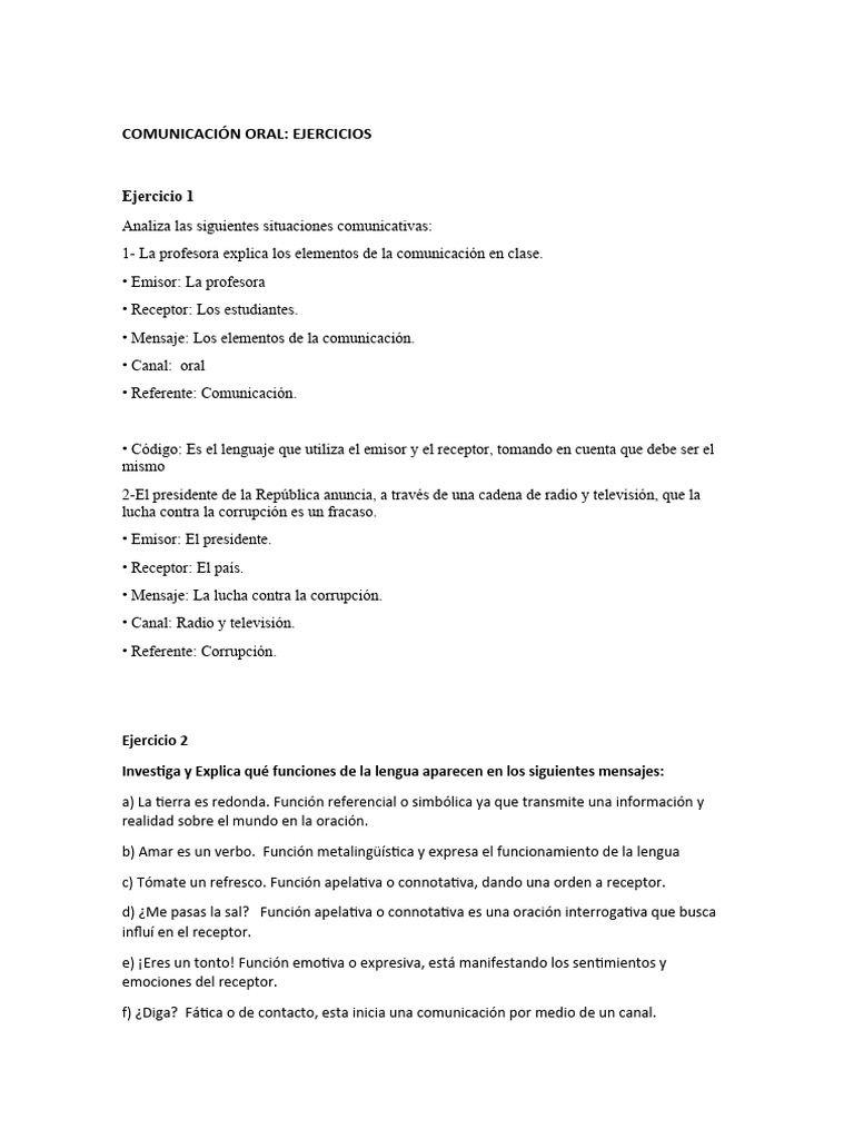 Ejercicios de Comunicación Oral y Escrita | PDF | Comunicación