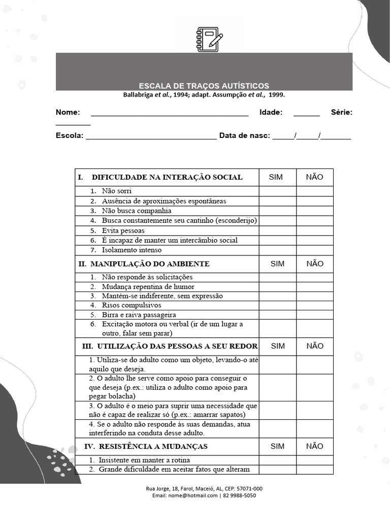 Escala de Traços Autísticos: Avaliação e Pontuação | PDF | Manual ...