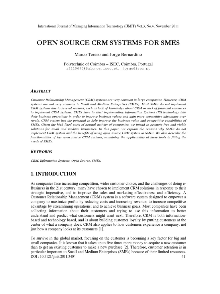 Open Source CRM Systems For SMEs | PDF | Customer Relationship ...