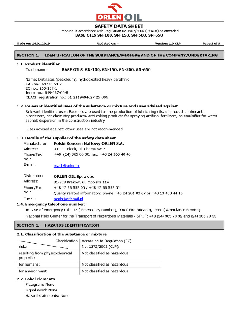 Base Oil-MSDS | Download Free PDF | Waste | Dangerous Goods