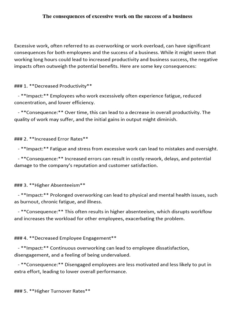 The Consequences of Excessive Work On The Success of A Business | PDF ...