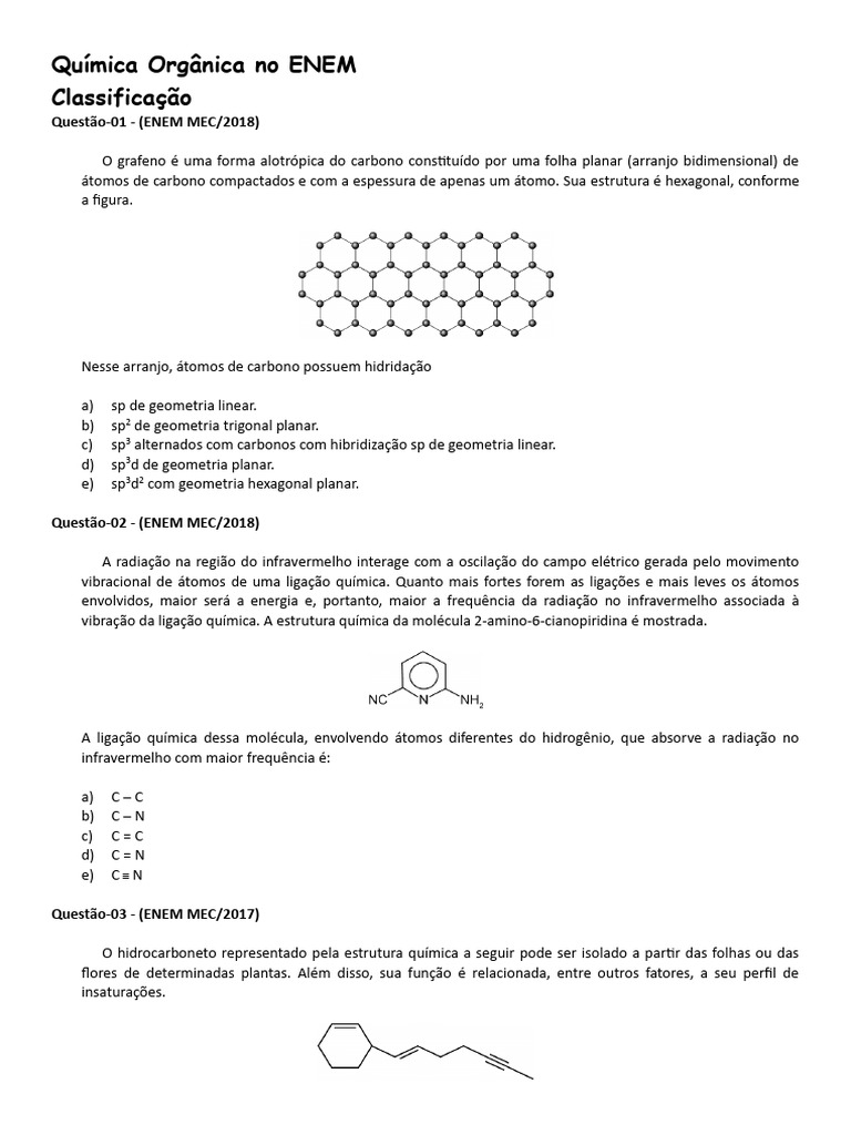 Questões de Química Orgânica ENEM | PDF | Química | Aldeído