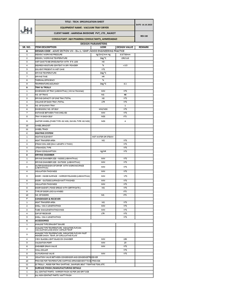 Technical Specification For VTD - 48trays-16.10.2023 | PDF | Industrial ...