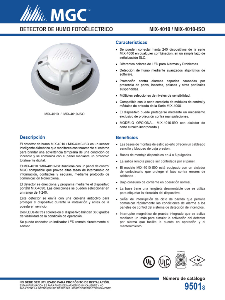 FICHA TEC MIX 4010 MIX 4010 ISO Photoelectric Smoke Detectors | PDF ...