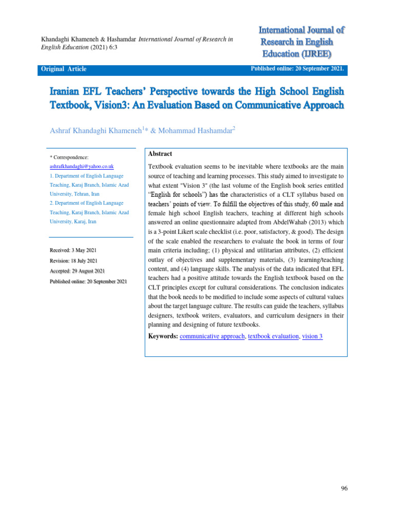 EFL Teachers' Views on Vision 3 Textbook | PDF | Language Education ...