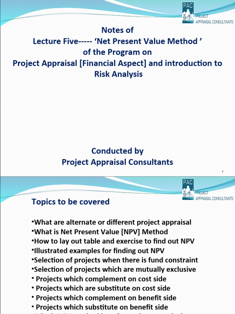 NPV Method in Project Appraisal | PDF | Net Present Value | Internal ...