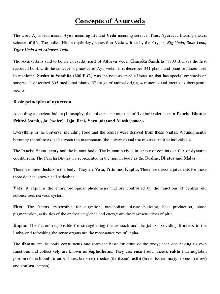 Concept Of Ayurveda Pdf Ayurveda