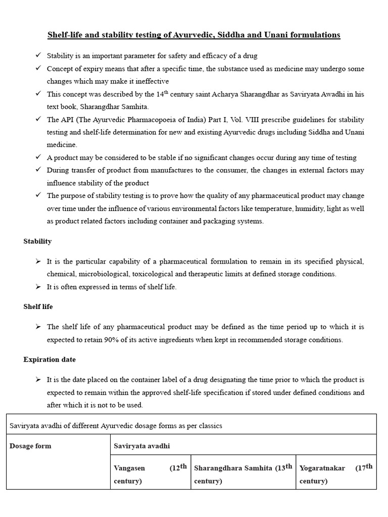 Stability Testing of Ayurvedic Formulations | PDF | Shelf Life ...