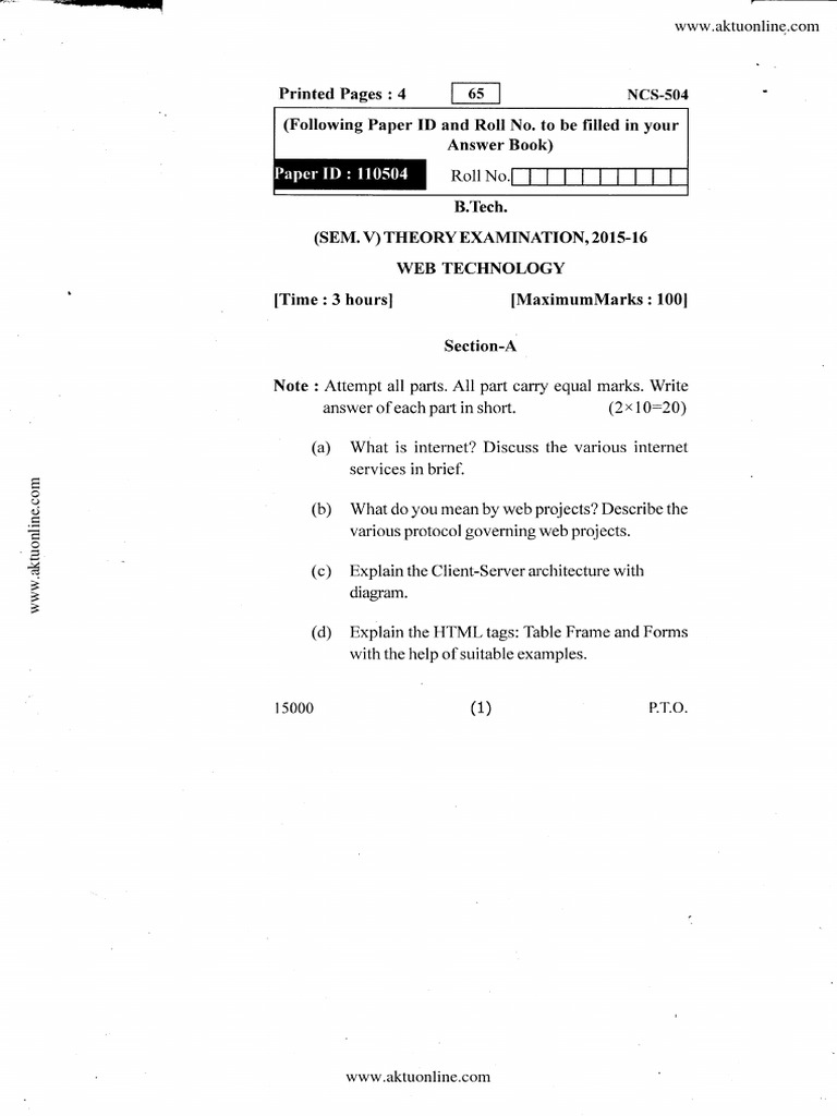 B.Tech Web Technology Exam Questions | PDF | Hypertext | Java Platform