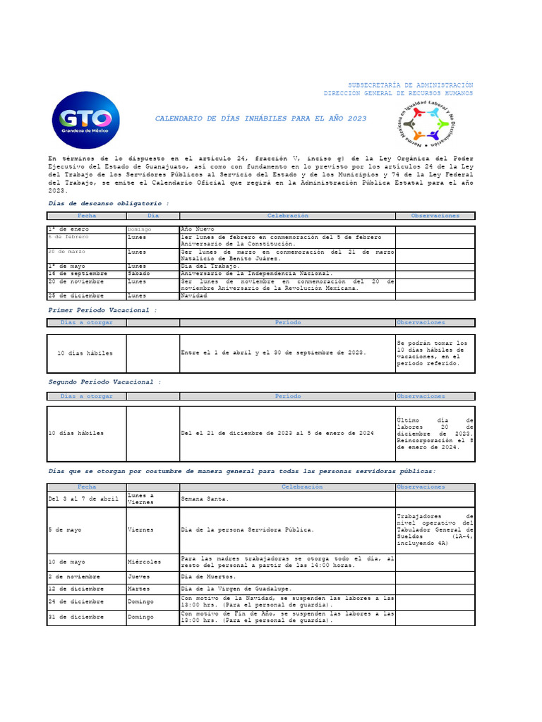 Calendario dias inhabiles 2023 pdf