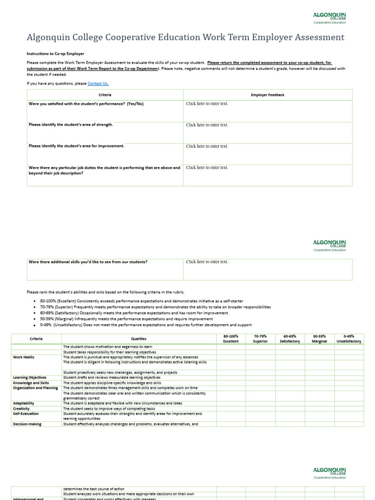 #6C Employer Assessement (Academic) | PDF | Learning | Rubric (Academic)