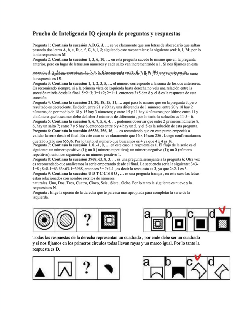 PDF Prueba de Inteligencia Iq Ejemplo de Preguntas y Respuestas ...