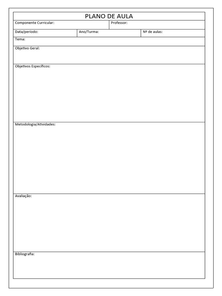 Modelo de Plano de Aula em Branco | PDF