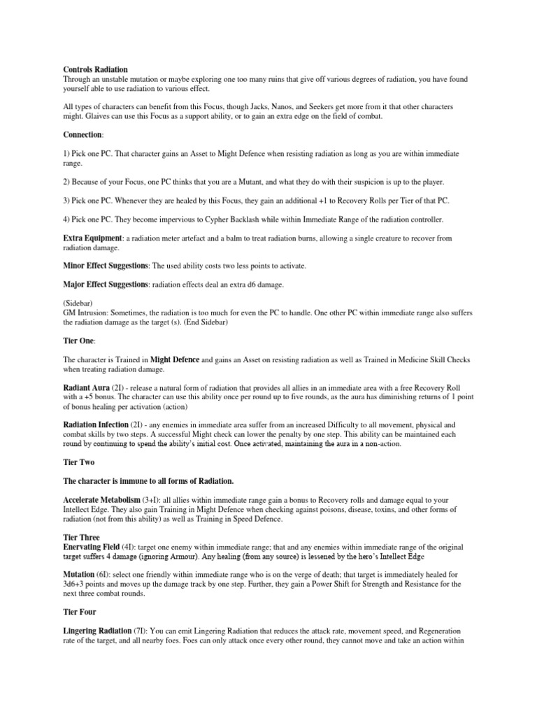 Radiation Control Abilities Guide | PDF