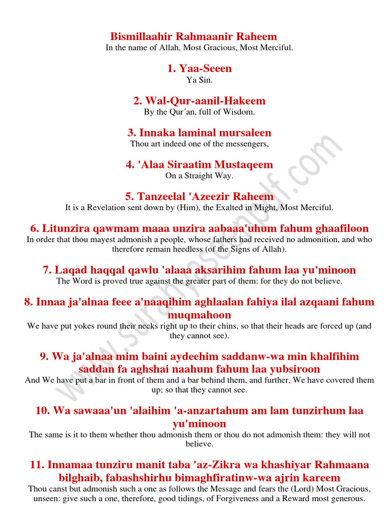 Surah Yaseen: English Translation PDF | PDF | Religious Belief And ...