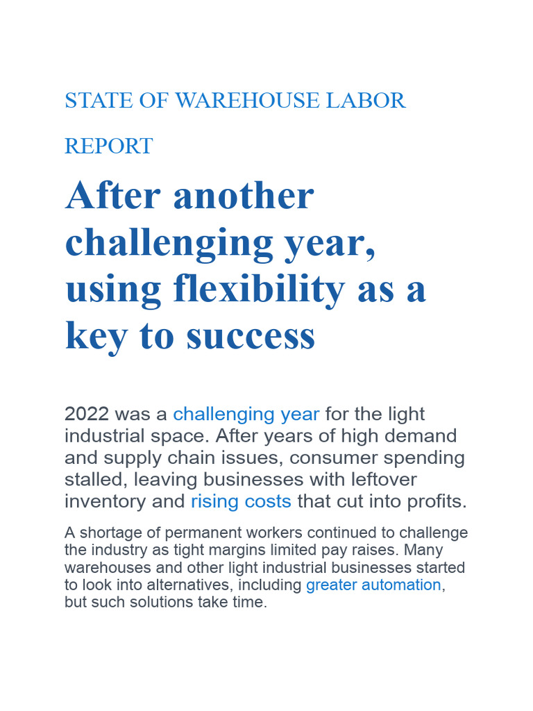 State of Warehouse Labor Report | PDF | Warehouse | Employee Retention