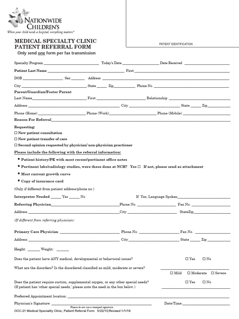 Medical Specialty Clinic Referral Form | PDF | Clinic | Medicine