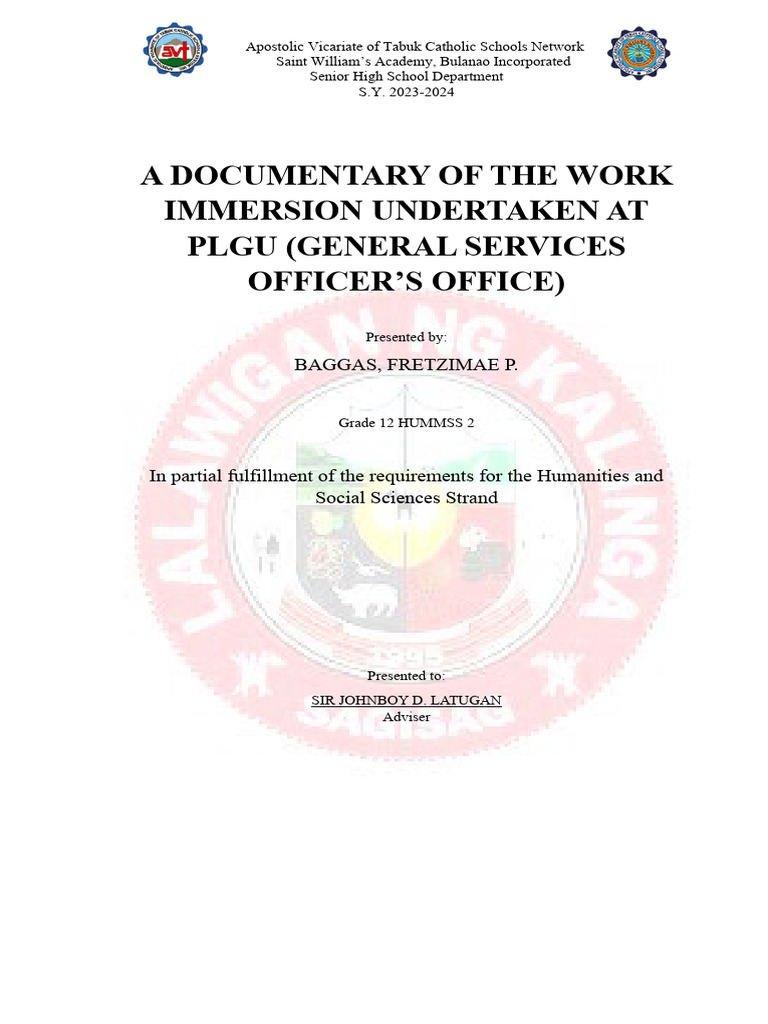 Work Immersion Report: Senior High School | PDF | Learning