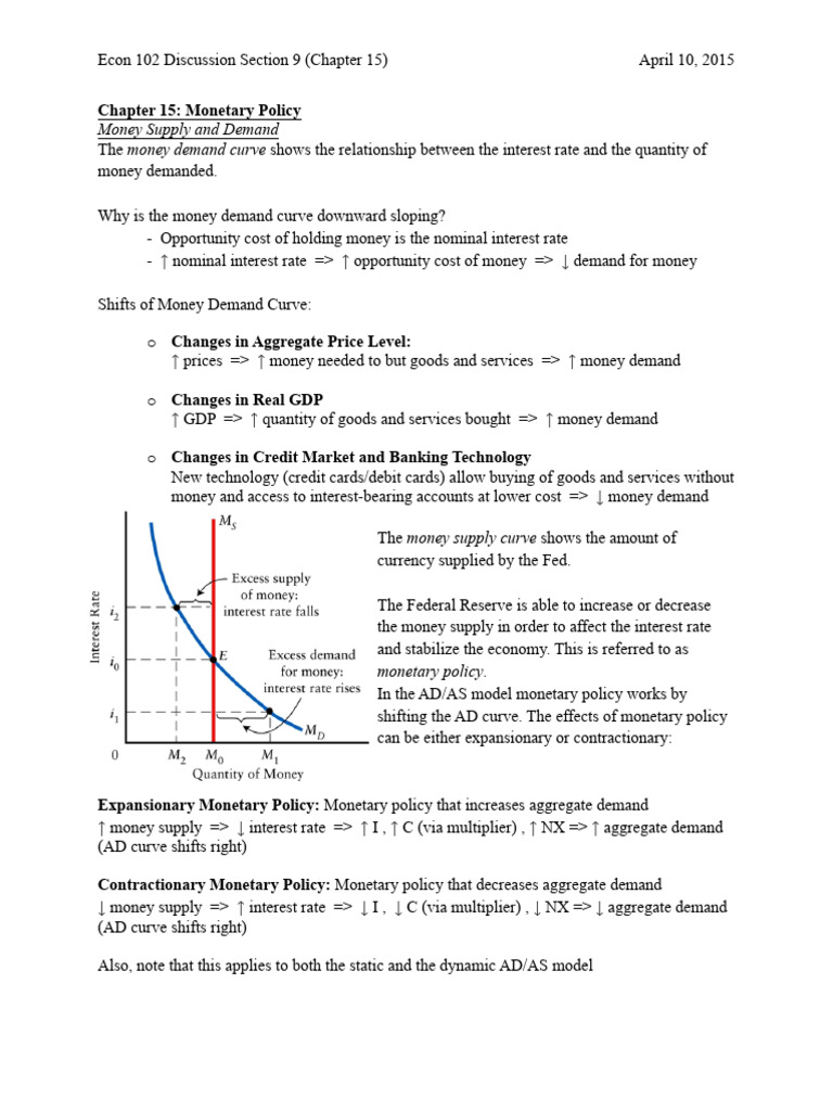 Handout9 ch15 | PDF | Money Supply | Monetary Policy