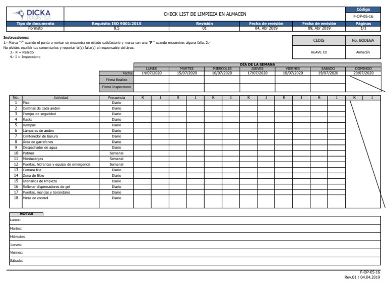 Checklist de Limpieza para Almacenes | PDF