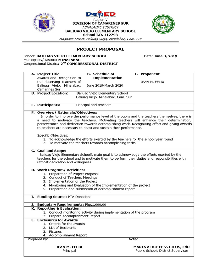 Teacher Awards Proposal Minalabac Pdf Cognition Behavior Modification