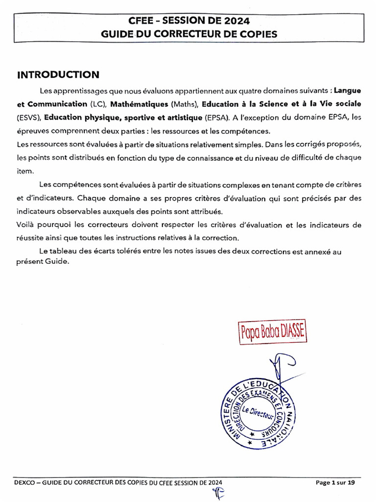 Guide de Correction CFEE 2024 | PDF | Demande | Observation