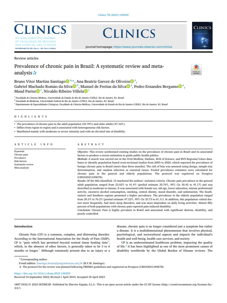 Chronic Pain Prevalence in Brazil Analysis | PDF | Chronic Condition | Pain