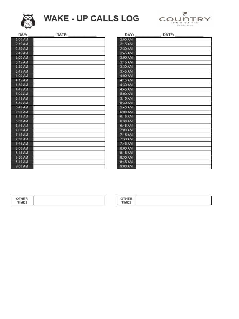 New wake up call log pdf