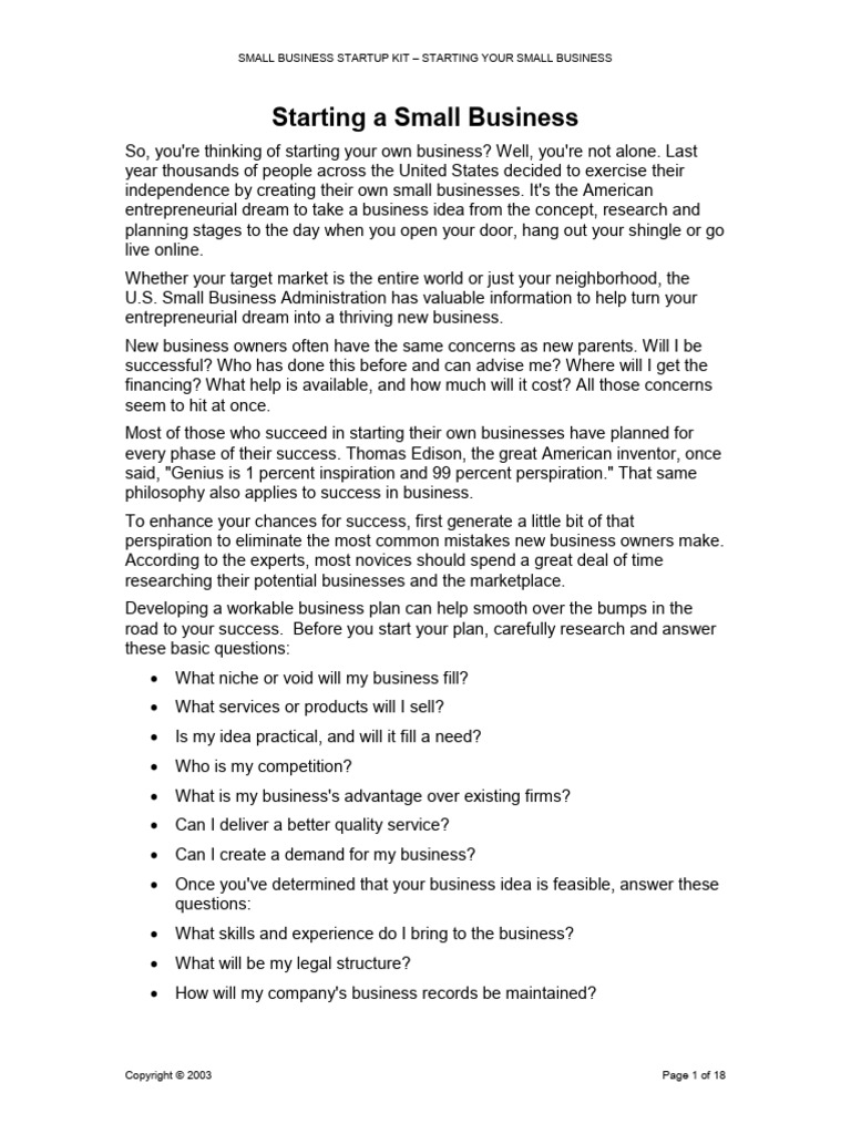 Starting A Small Business Pdf Loans Credit