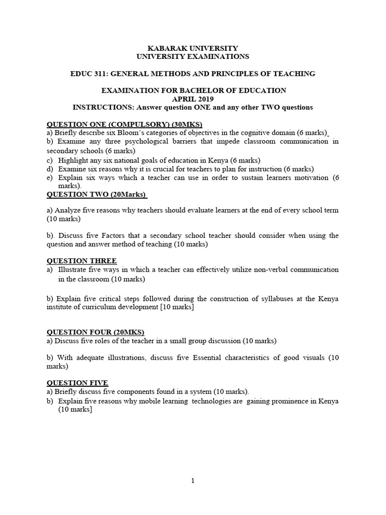 Teaching Methods and Principles Exam Guide | PDF