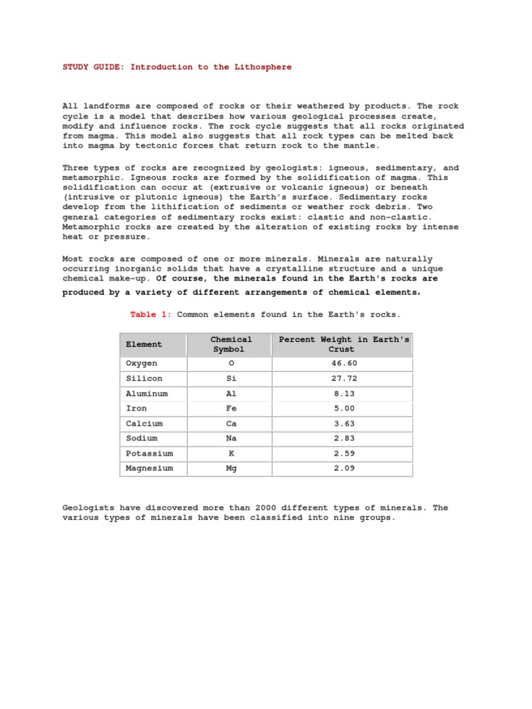 STUDY GUIDE: Introduction To The Lithosphere | PDF | Glacier | Weathering