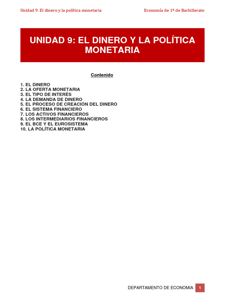 Dinero y Política Monetaria en Economía | PDF | Dinero | Oferta de dinero