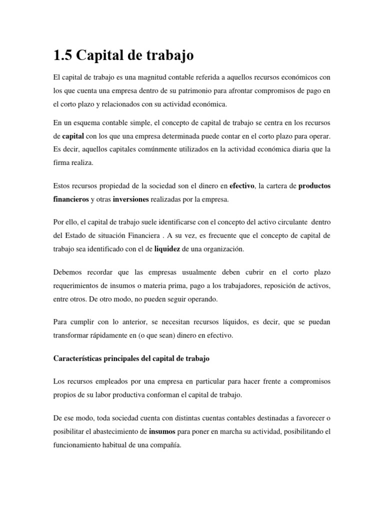 Capital de Trabajo | PDF | Capital de trabajo | Capital (economía)