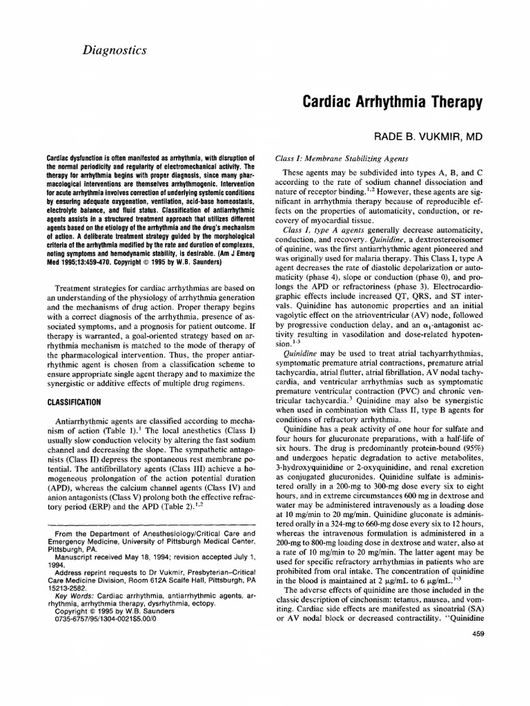 Cardiac Arrhythmia Diagnosis & Therapy | PDF | Drugs | Cardiac ...