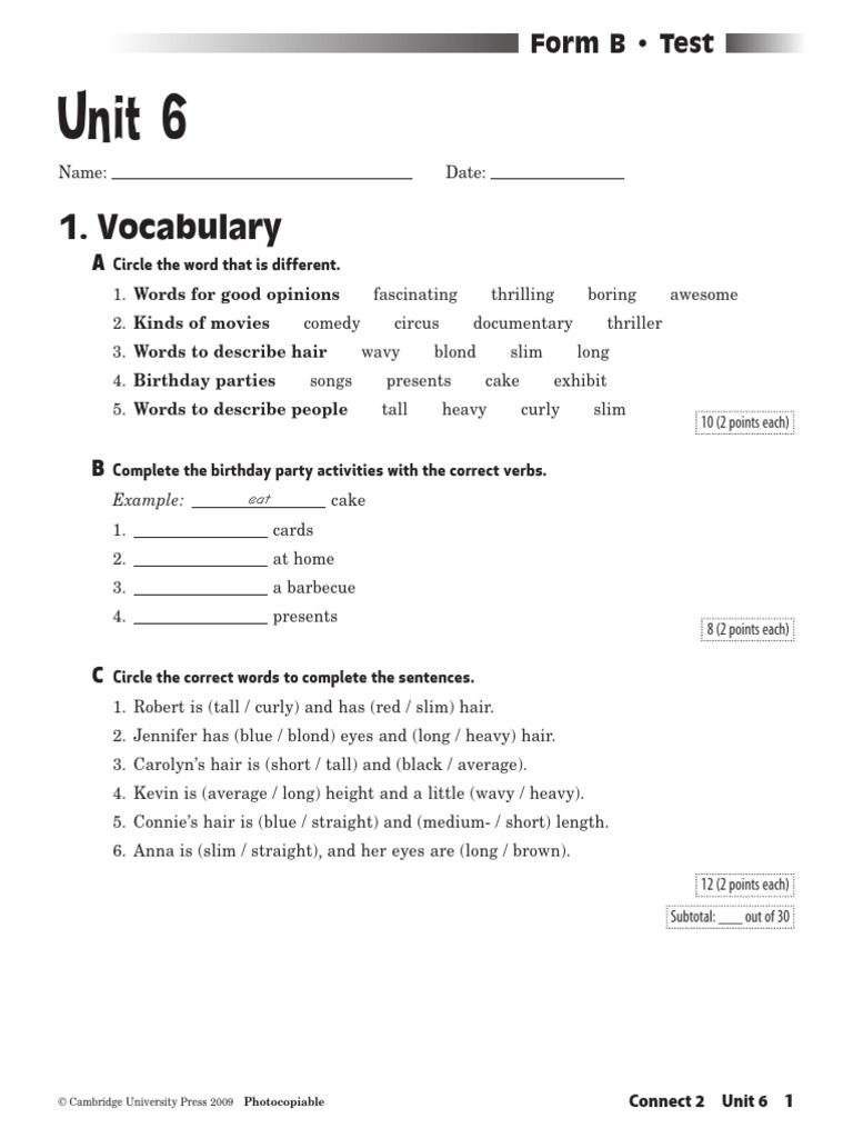 Connect 2 Unit 6 Test Worksheet | PDF